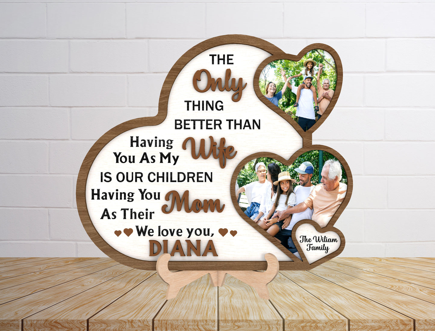 Mom Heart 4 Photo Plaque SVG Wife Quote Sign for LightBurn and xTool