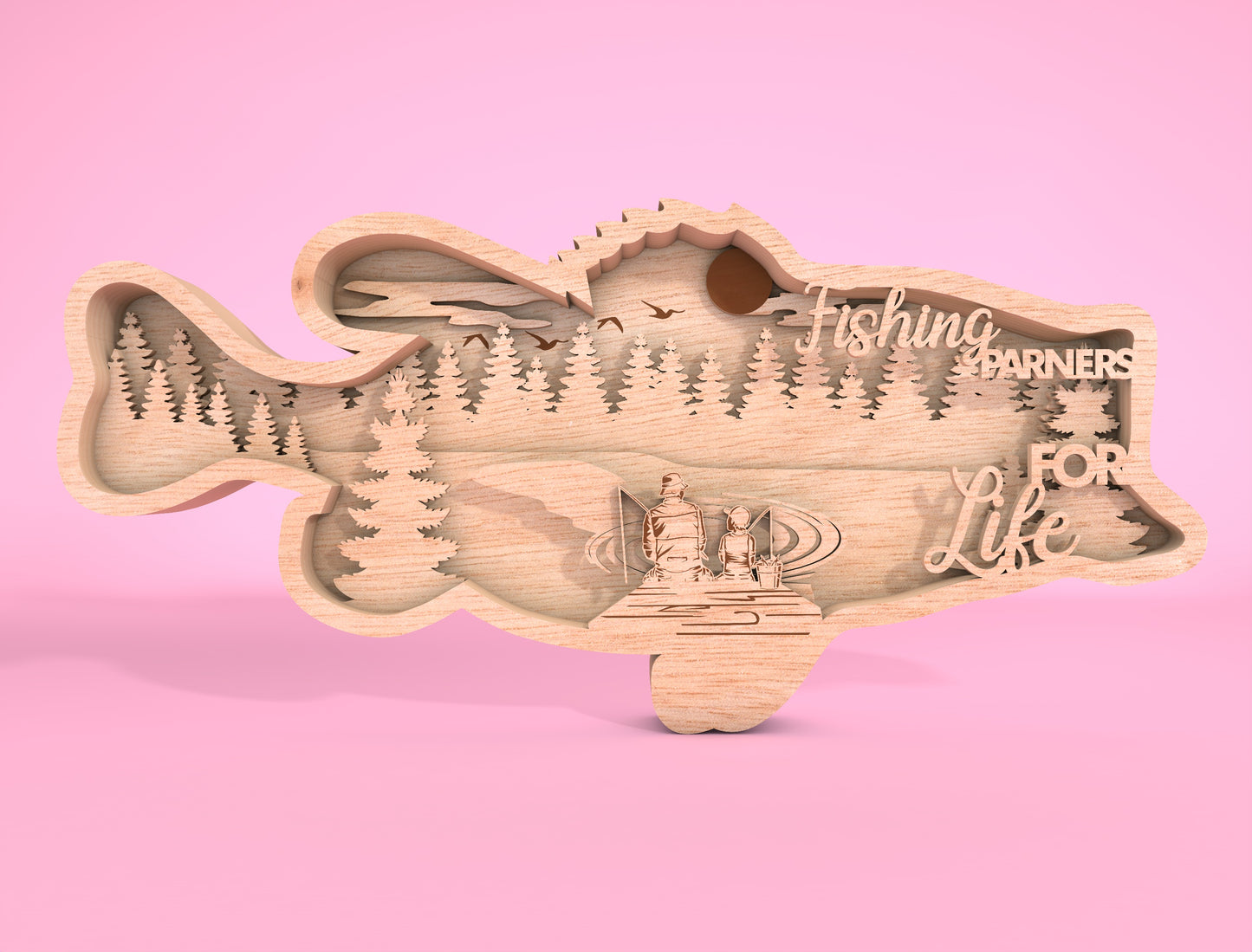 Father’s Day Fishing Multilayer SVG Laser Cut File for Glowforge