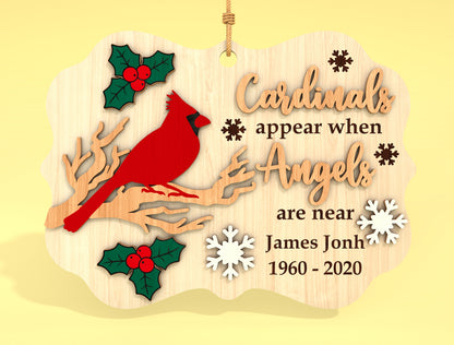 Cardinal Memorial Ornament SVG Bird on Branch Heaven Laser Cut File for Glowforge