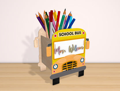 School Bus Pen Holder SVG Bundle Laser Cut File for Glowforge and xTool