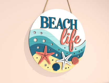 “Beach Life” Door Sign SVG Laser Cut File for xTool and Glowforge