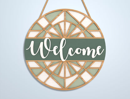 Geometric Welcome Door Sign SVG Bundle for LightBurn and Glowforge
