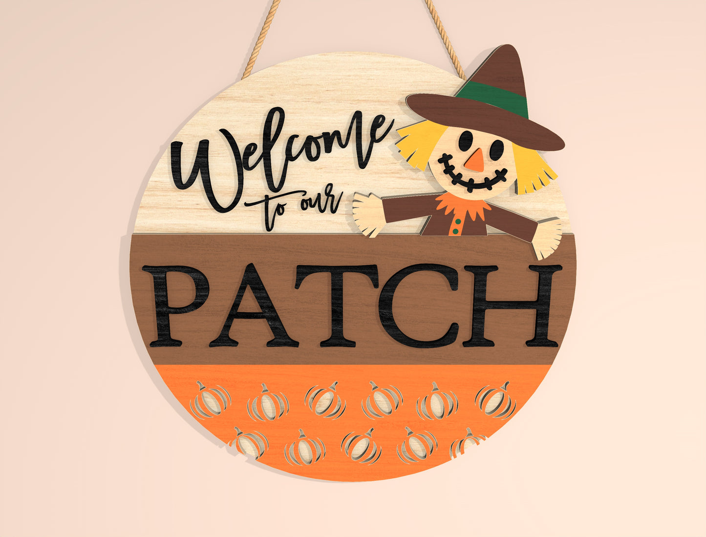 Scarecrow Welcome to Our Patch Door Hanger SVG Set for Glowforge xTool LightBurn 2 Designs