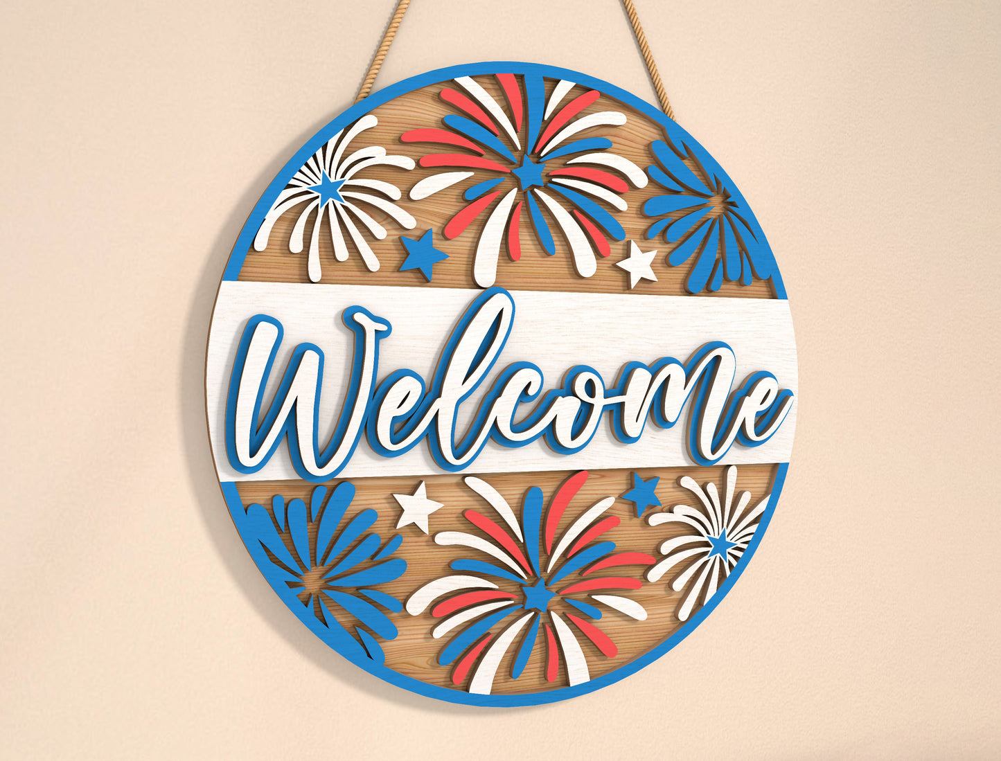 Patriotic Fireworks Welcome SVG Laser Cut File for xTool
