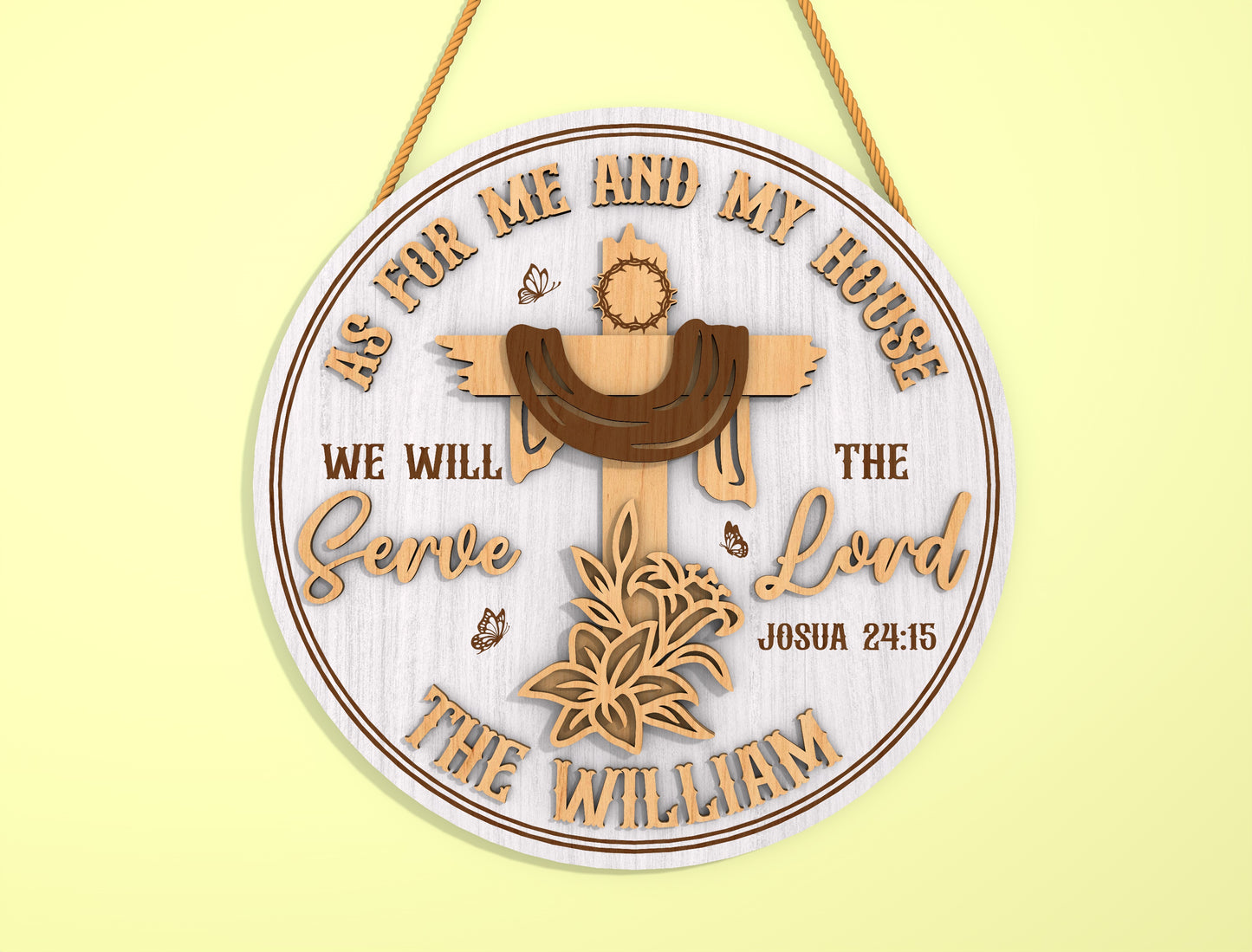 Personalized Christian Door Sign SVG Family Name Cross for Glowforge and xTool