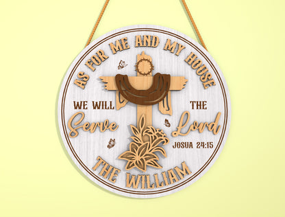 Personalized Christian Door Sign SVG Family Name Cross for Glowforge and xTool