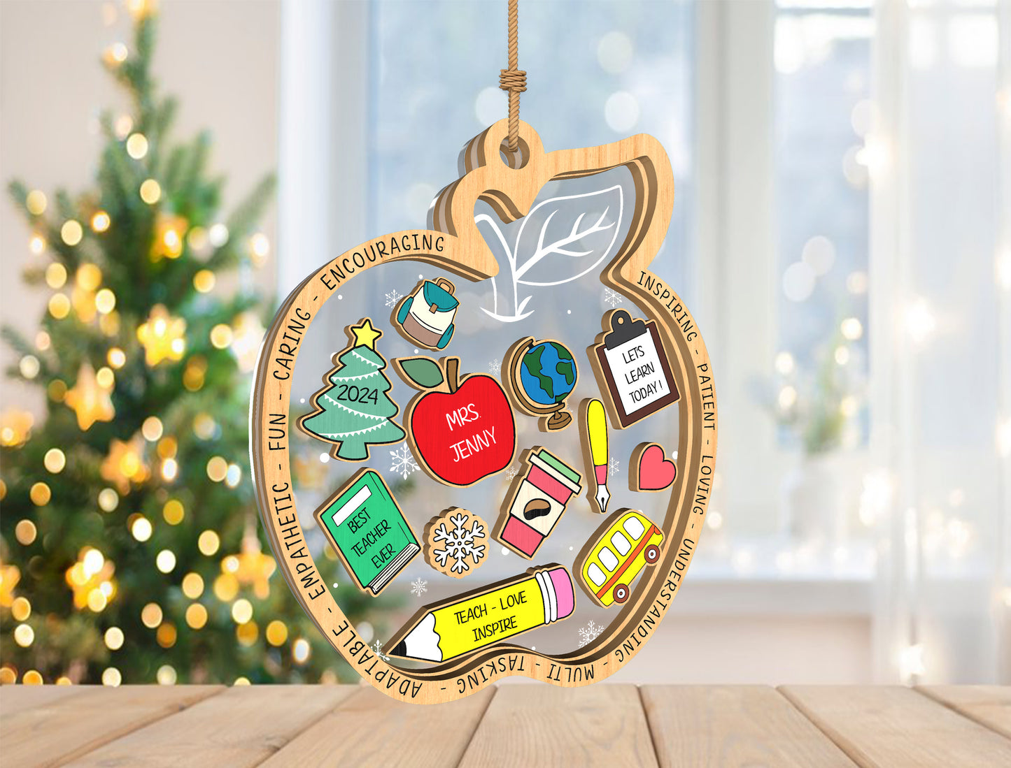 Personalized Teacher Apple Shaker Ornament SVG for Glowforge and xTool