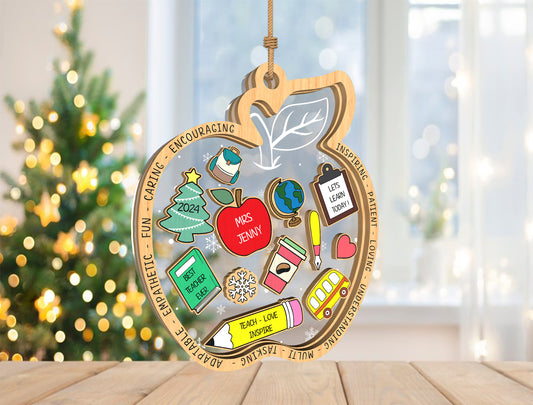 Personalized Teacher Apple Shaker Ornament SVG for Glowforge and xTool
