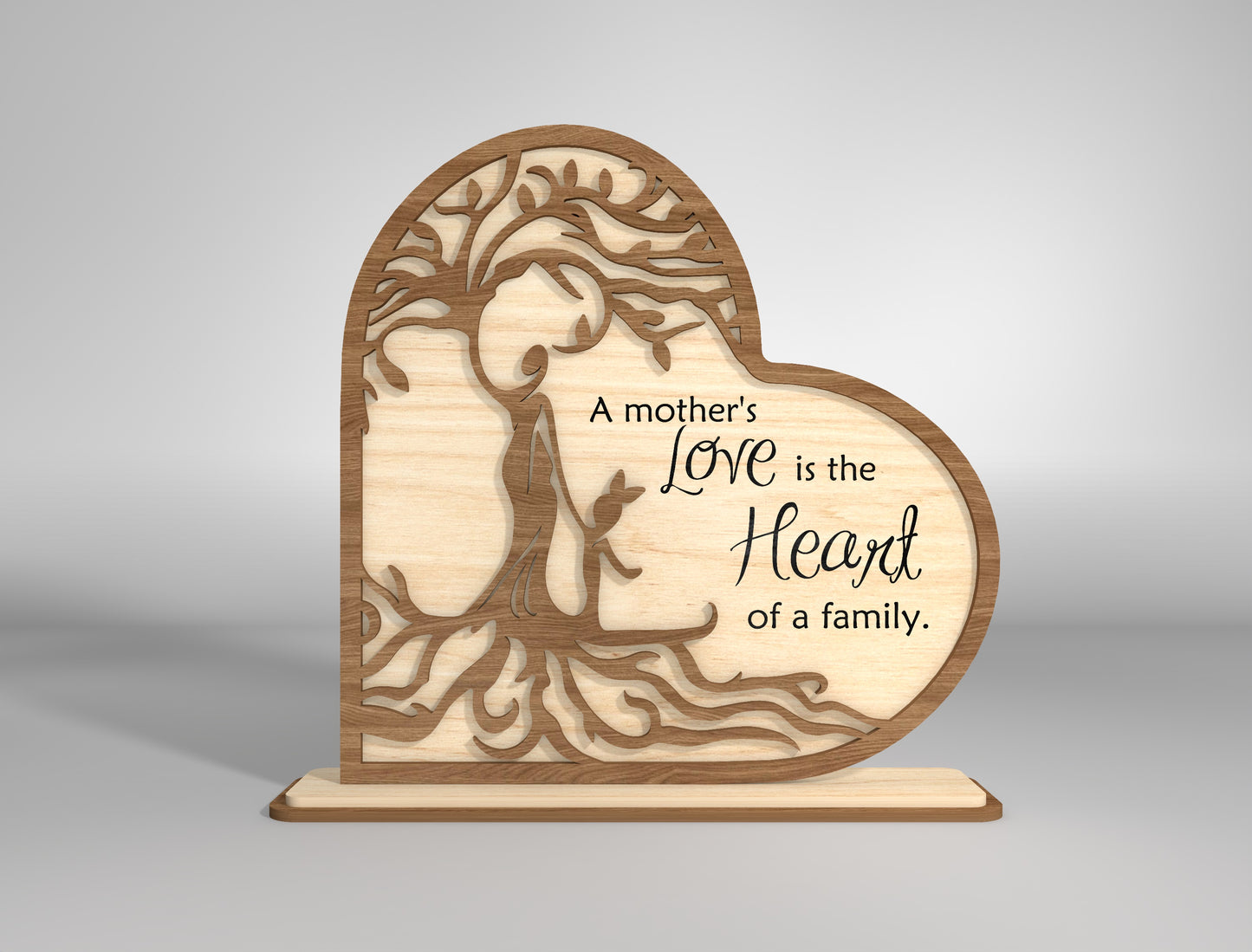 Mother's Love Family Tree Heart Sign SVG for xTool and LightBurn