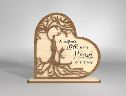 Mother's Love Family Tree Heart Sign SVG for xTool and LightBurn