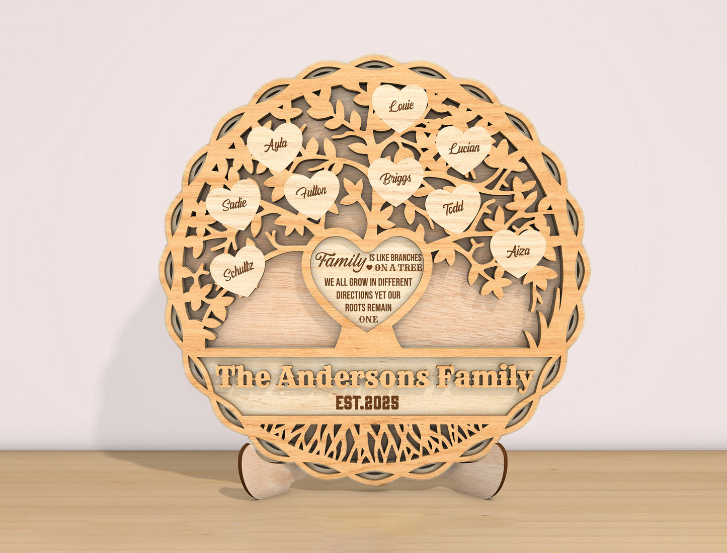 Personalized Family Tree Heart Plaque Sign SVG for Glowforge and xTool