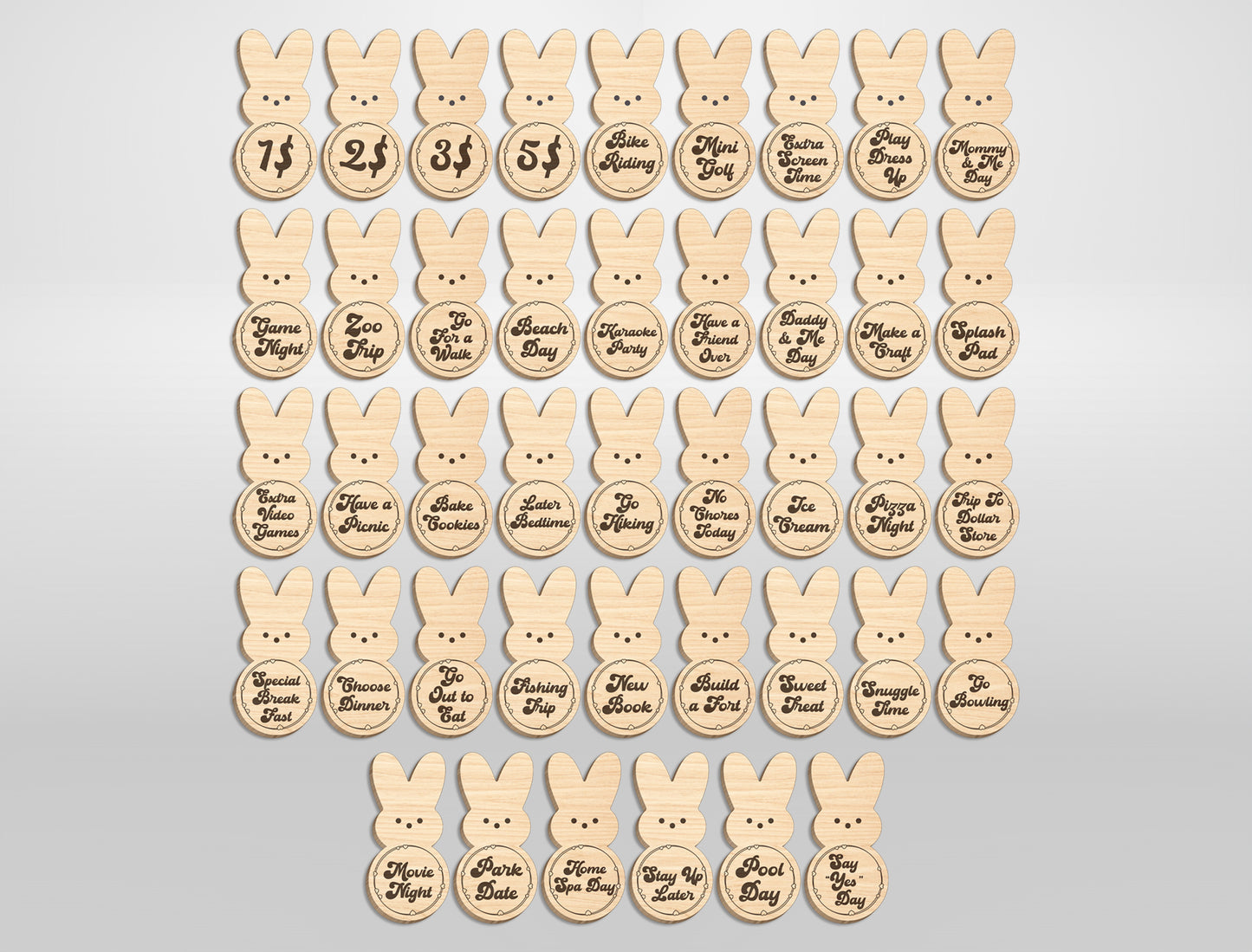 Easter Bunny Tokens SVG Reward Activity Token Set for LightBurn and Glowforge