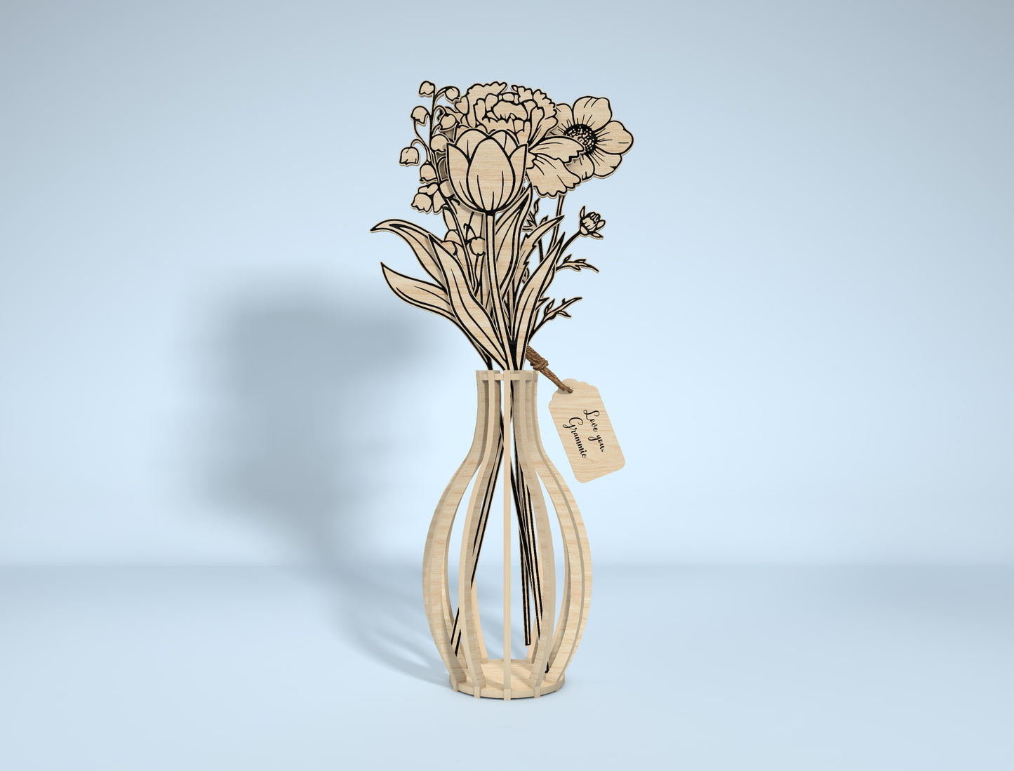 Wooden Flower Vase SVG Bundle 5 Vases 22 Flowers for Glowforge and xTool