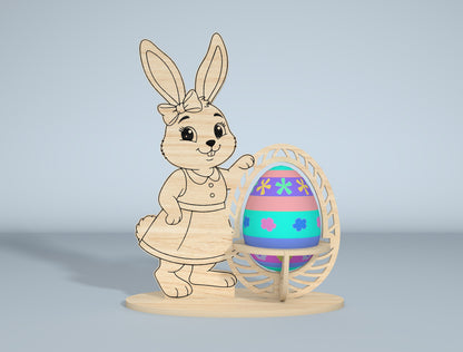Easter Bunny Egg Spinner SVG Bundle Laser Cut File | 9 Bunny Egg Designs | Spring Tabletop Decor | Glowforge, xTool, LightBurn, etc.