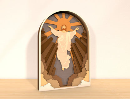 Multilayer Jesus Silhouette Arched Cross Scene SVG for Glowforge and xTool