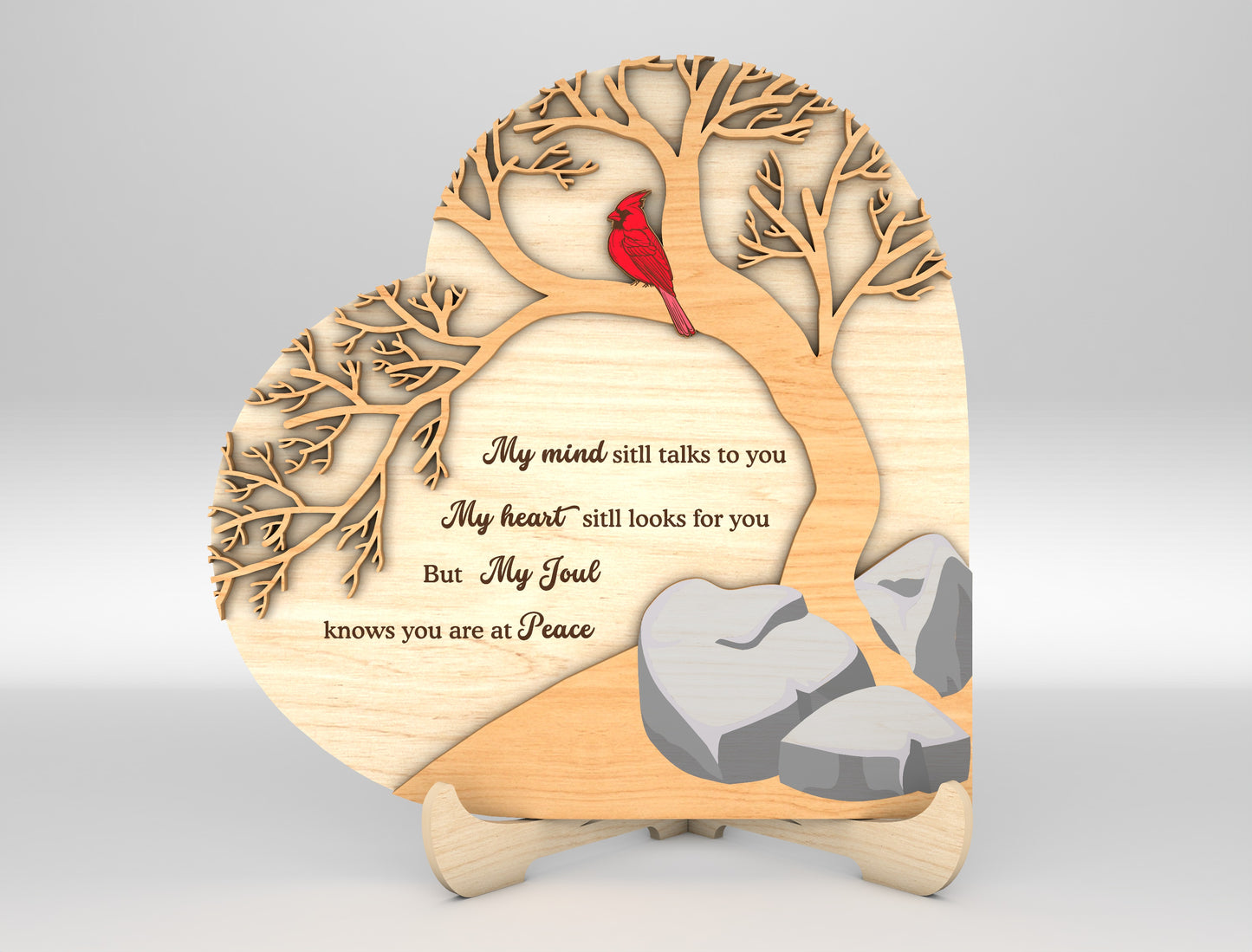 Cardinal Tree Memorial Tabletop SVG Standing Sign Laser Cut File for Glowforge and LightBurn