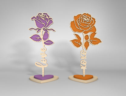 Rose Flower Stand Heart Base SVG Bundle for LightBurn and xTool