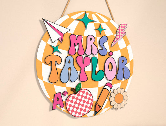Personalized Retro Bubble Classroom Sign SVG Laser Cut File for Glowforge and xTool