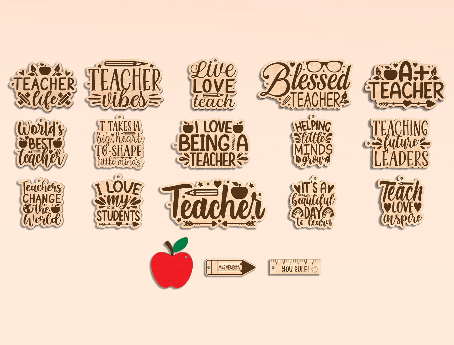 Keychain Teacher Quotes Bundle SVG Laser Cut File for Glowforge and xTool