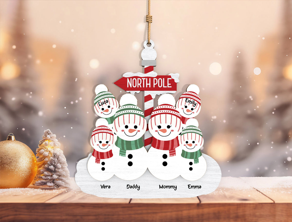 Personalized Family Snowman North Pole Ornament SVG 3