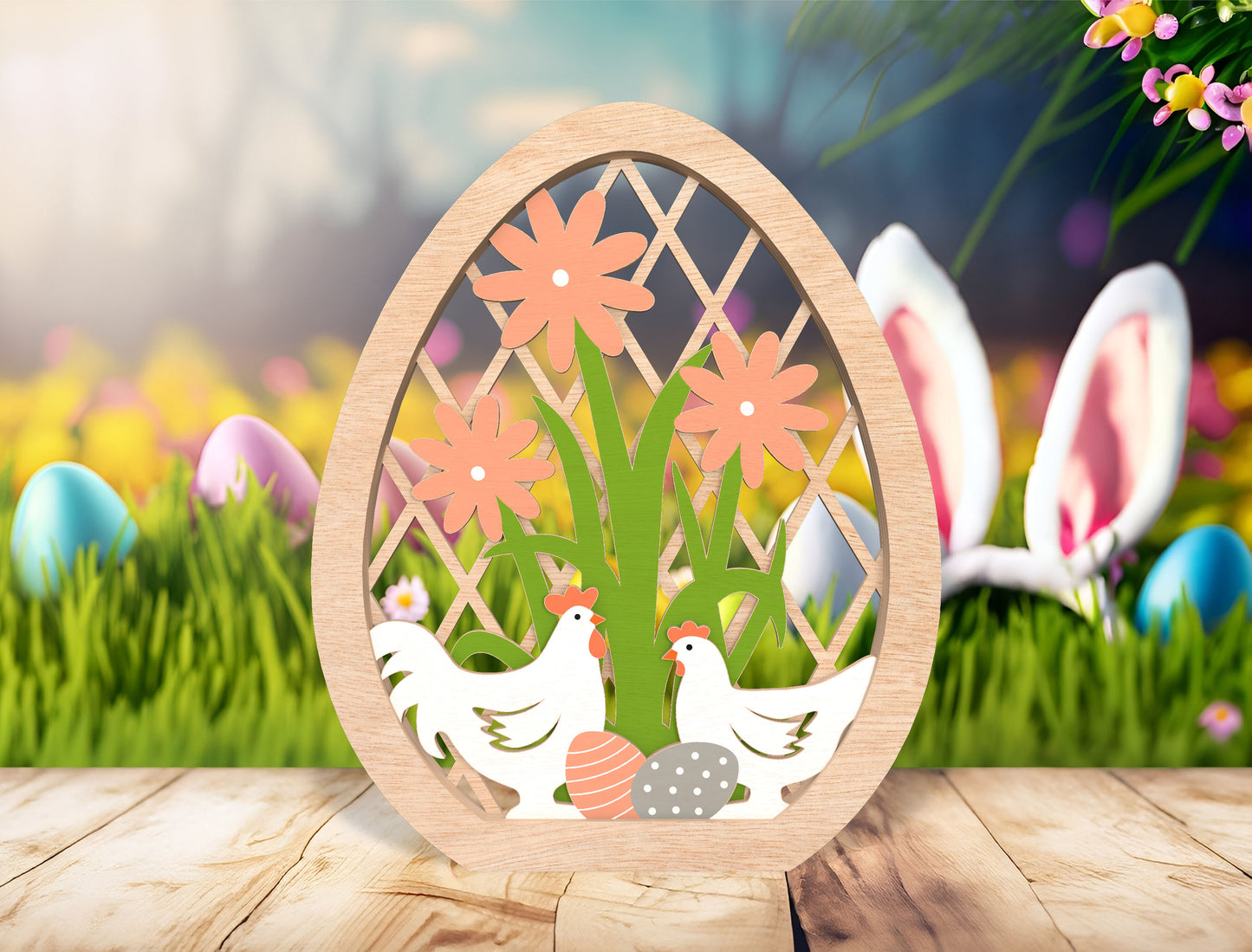 Easter Egg Scene SVG Bundle Spring Chicken Garden for Glowforge and xTool