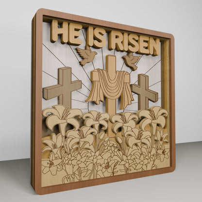 He Is Risen Multilayer Cross Scene Tabletop SVG for Glowforge and xTool