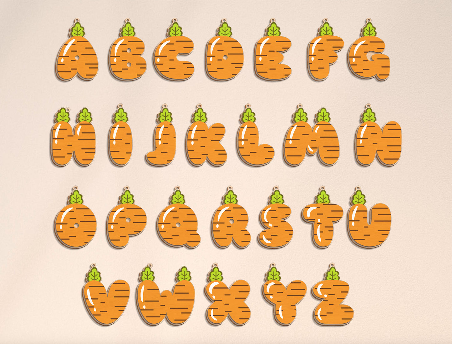 Easter Carrot Alphabet Name Tag SVG Bundle 26 Letters for Glowforge