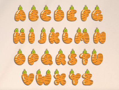 Easter Carrot Alphabet Name Tag SVG Bundle 26 Letters for Glowforge