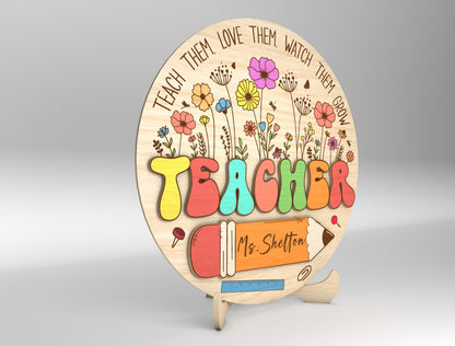 Personalized Teacher Circle Sign SVG for Glowforge and xTool