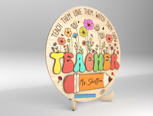 Personalized Teacher Circle Sign SVG for Glowforge and xTool