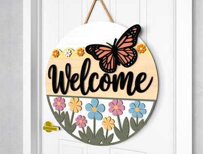 Butterfly Flower Welcome Door Sign SVG for Glowforge
