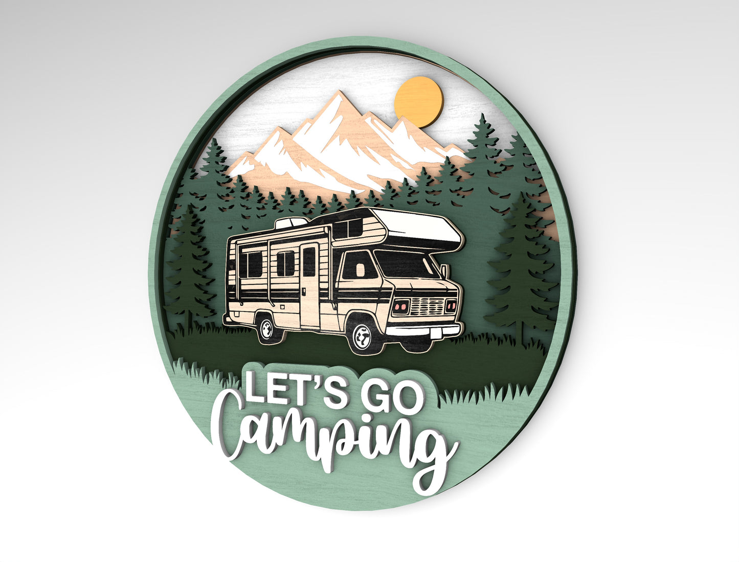 Camping RV Round Sign SVG Laser Cut File for Glowforge Users