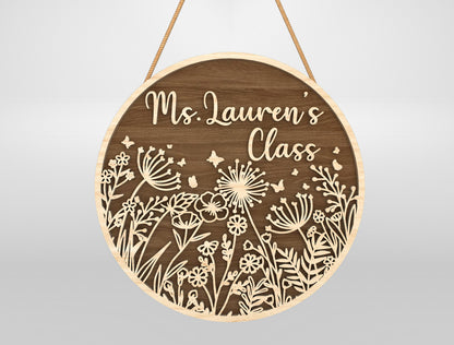 Personalized Engraved Floral Classroom Door Sign Laser Cut File for xTool and Glowforge
