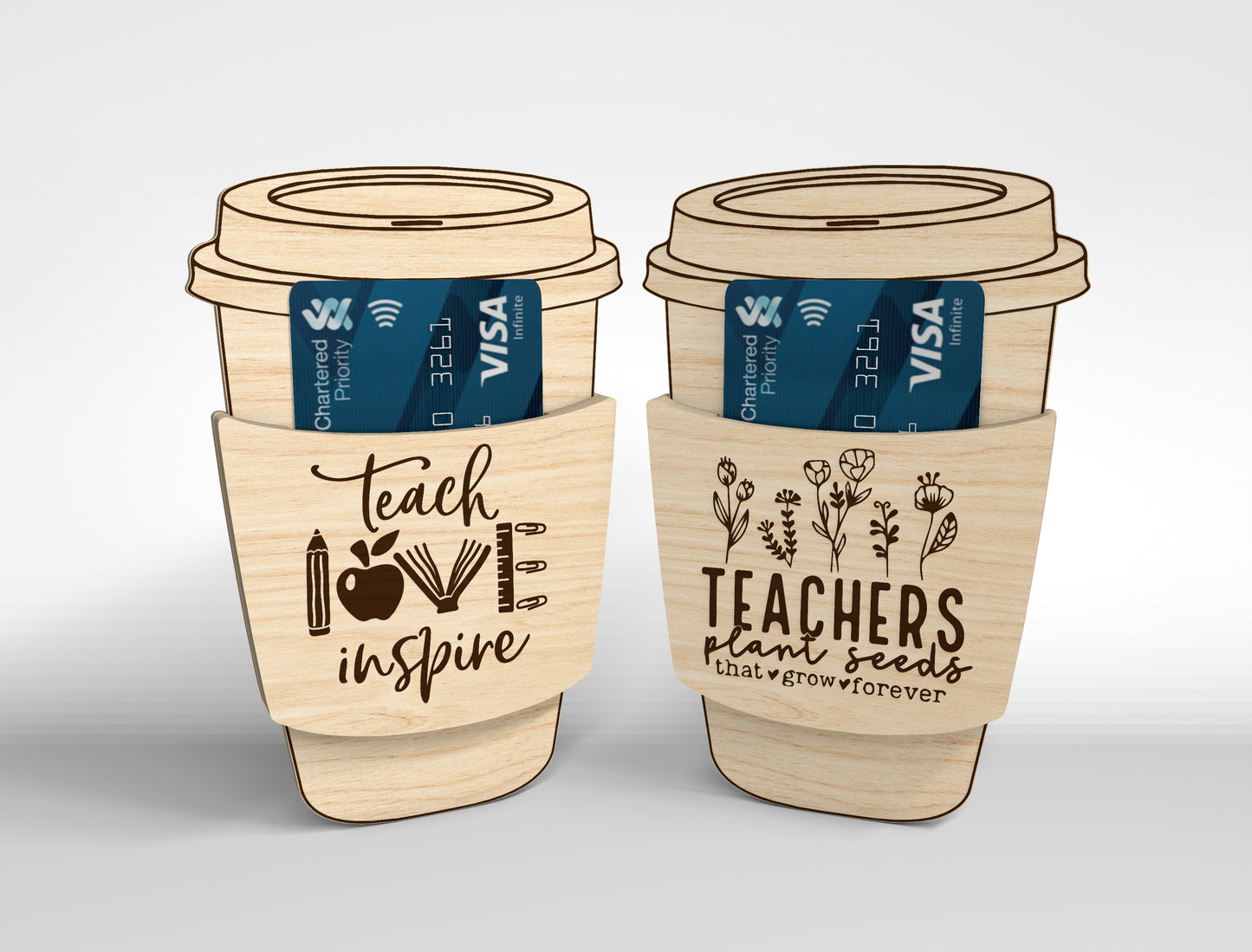 Teacher Coffee Cup Gift Card Holder SVG Bundle for Glowforge and xTool