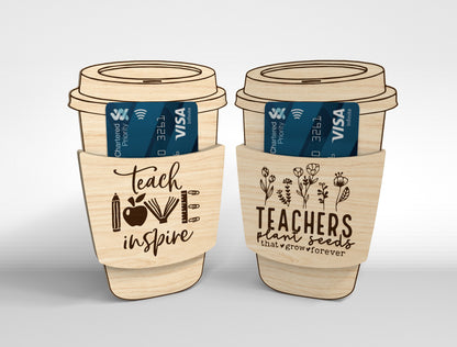 Teacher Coffee Cup Gift Card Holder SVG Bundle for Glowforge and xTool