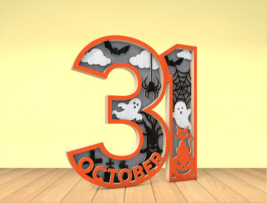 October 31 Halloween Multilayer SVG 10 Inch for LightBurn Glowforge xTool