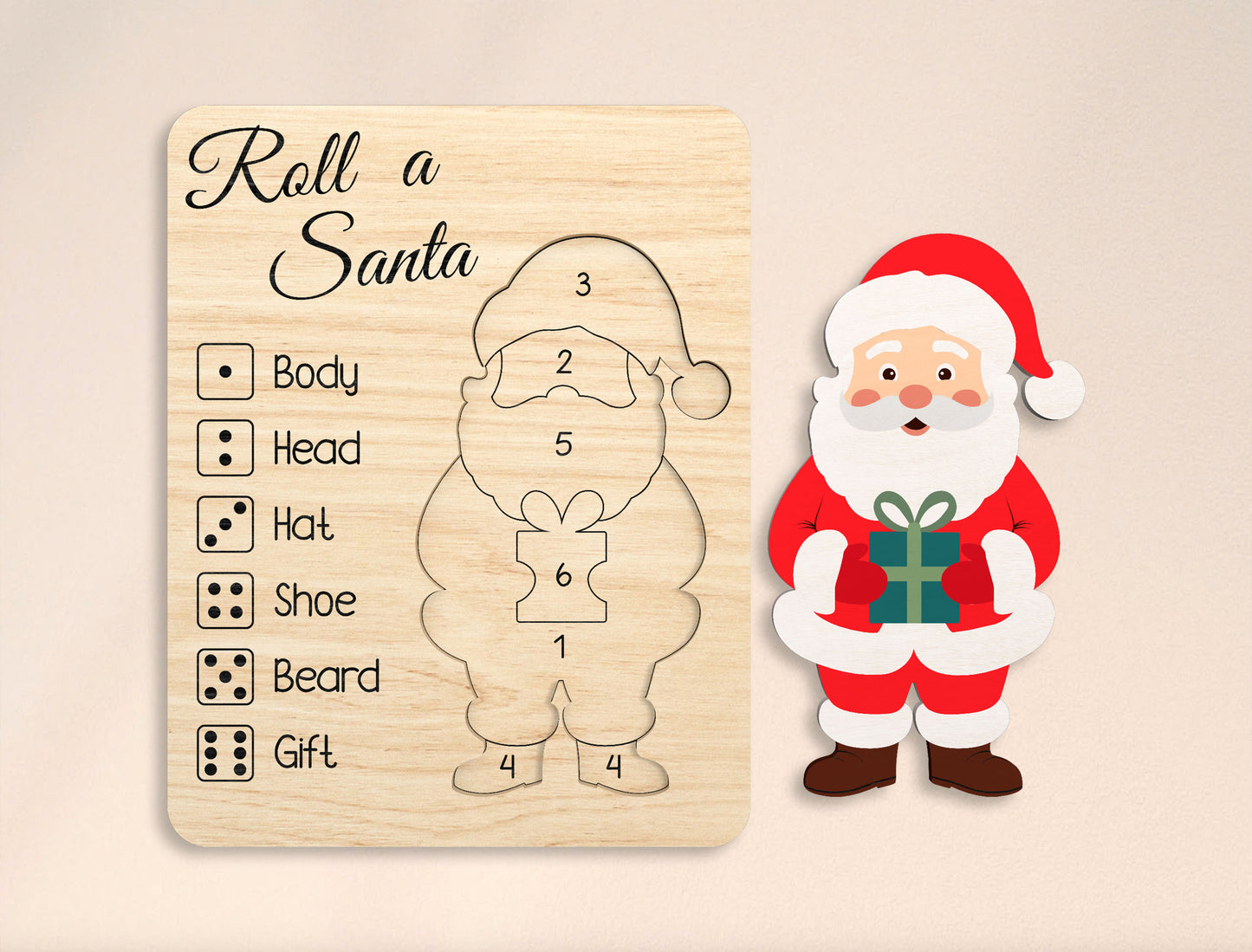 Christmas Roll-a-Game Dice Activity Laser Cut File | Ready to Cut | Glowforge, xTool, LightBurn, etc.