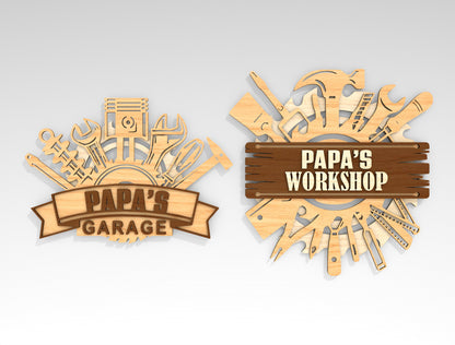Dad Workshop Sign SVG Bundle 5 Text Options Laser Cut File for xTool and LightBurn