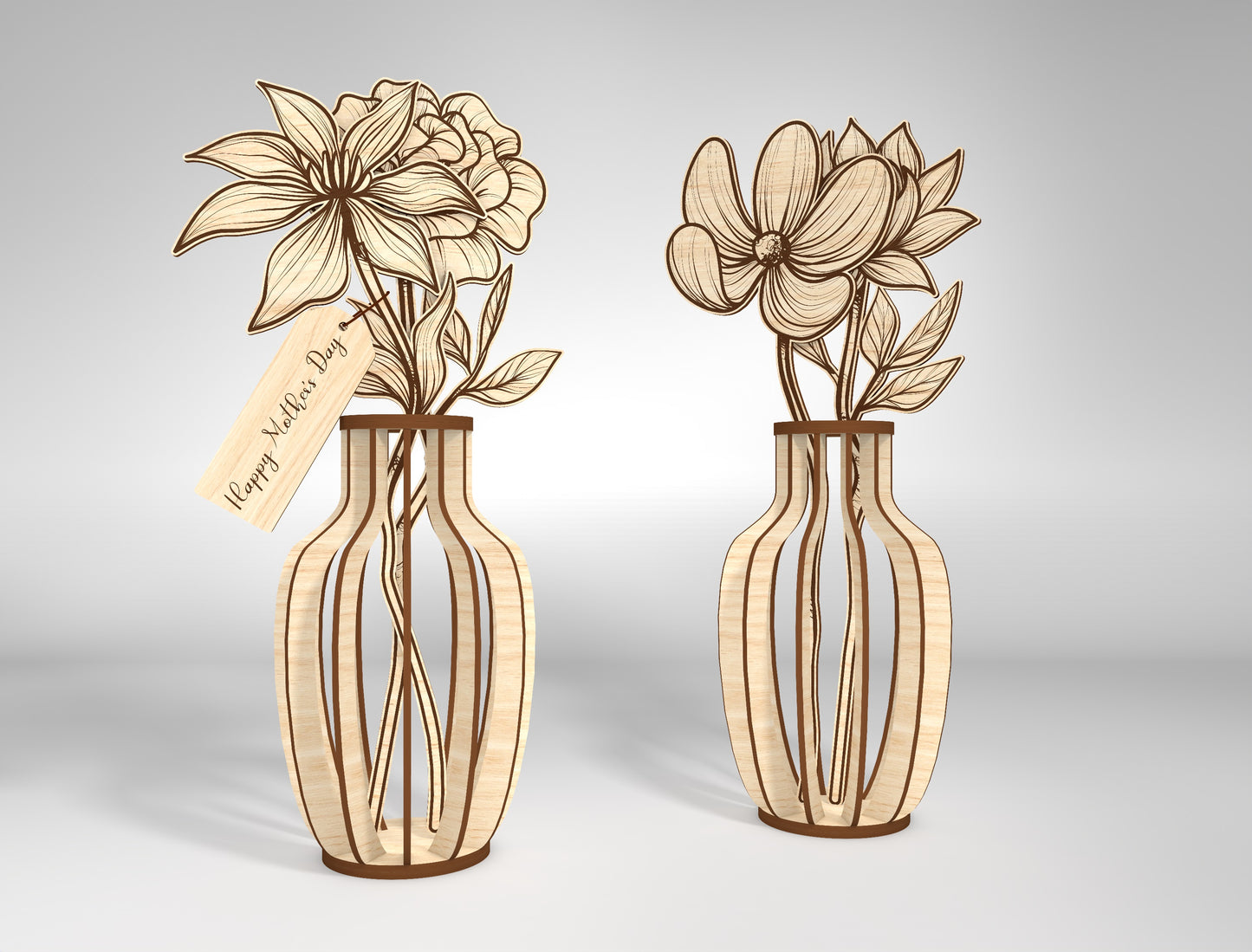 Floral Vase Arrangement SVG Bundle 36 Flowers for Glowforge and xTool