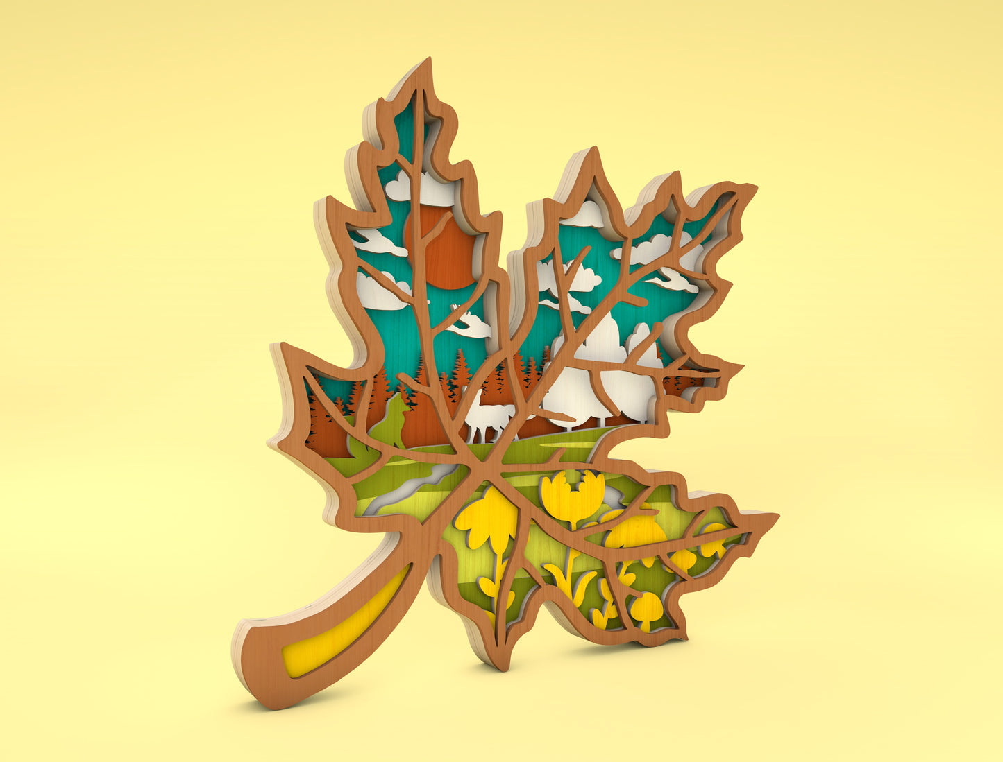 Multilayer Maple Leaf Forest Scene SVG for Glowforge xTool LightBurn