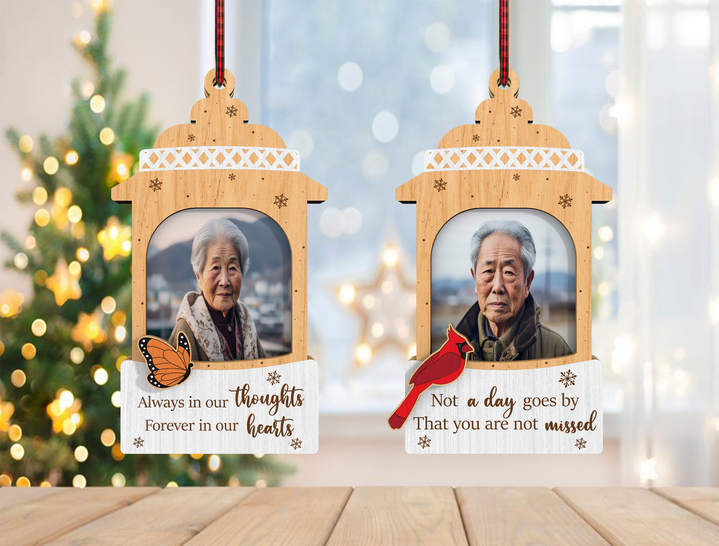 Memorial Photo Ornament SVG In Loving Memory Lantern Design Laser Cut File for LightBurn