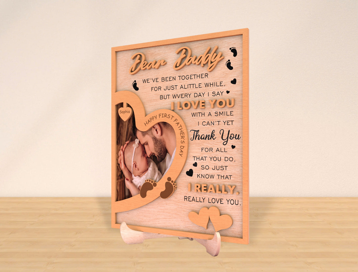 Bear Buddy First Father's Day Photo Frame SVG Laser Cut File for xTool and Glowforge