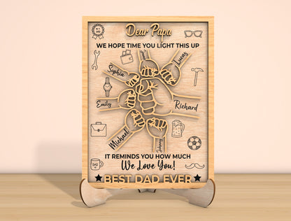 Dear Dad Fist Bump Laser Cut File | Father’s Day Family Hands Sign | Heartfelt Wooden Decor | Glowforge, xTool, LightBurn, etc.
