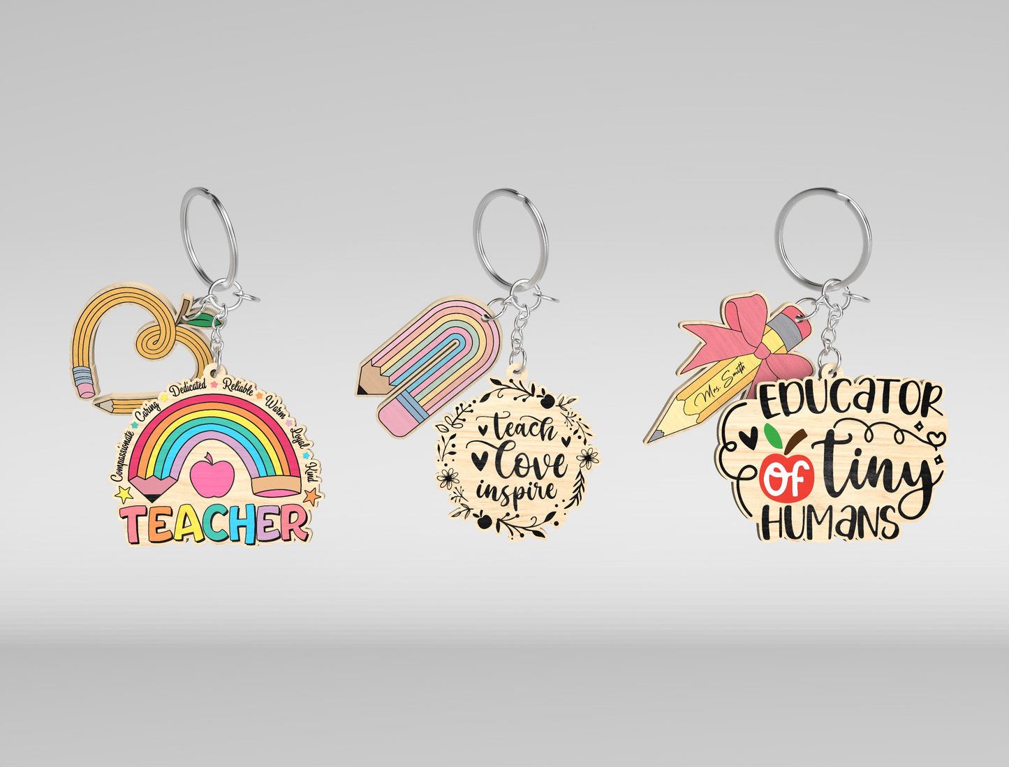 Teacher Keychain Bundle SVG Laser Cut File for Glowforge and xTool