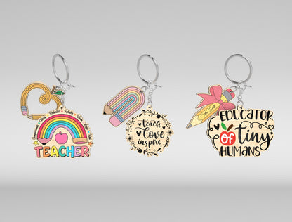Teacher Keychain Bundle SVG Laser Cut File for Glowforge and xTool