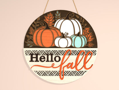 Hello Fall Pumpkin Door Hanger SVG Bundle for Glowforge xTool LightBurn | 2 Designs