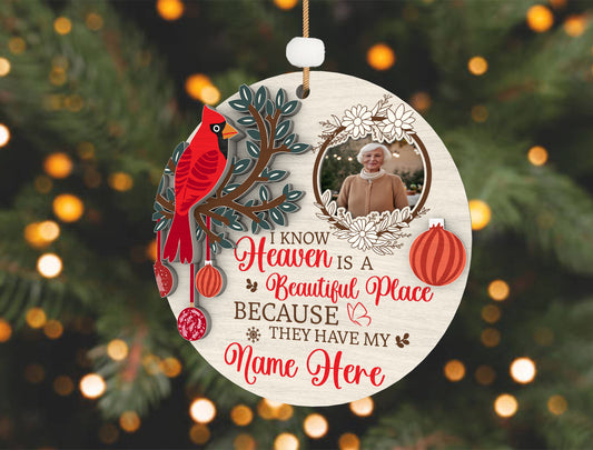 Personalized Cardinal Memorial Photo Ornament SVG for Glowforge Users