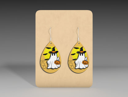 Halloween Ghost Teardrop Earrings SVG Bundle 3 Designs for LightBurn Glowforge xTool