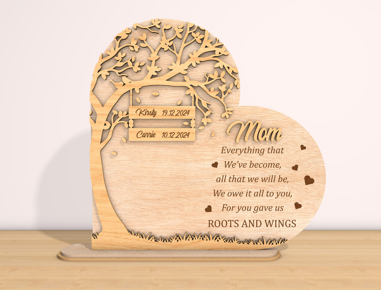 Mom Roots and Wings Tree Sign SVG Bundle for Glowforge and xTool