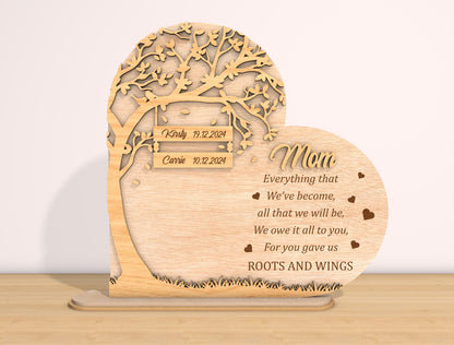 Mom Roots and Wings Tree Sign SVG Bundle for Glowforge and xTool